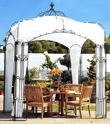 Grande Tonnelle Kiosque de Jardin Pergola Abris Rond Gloriette en Fer Forgé  et Fonte Marron 340x370x370cm