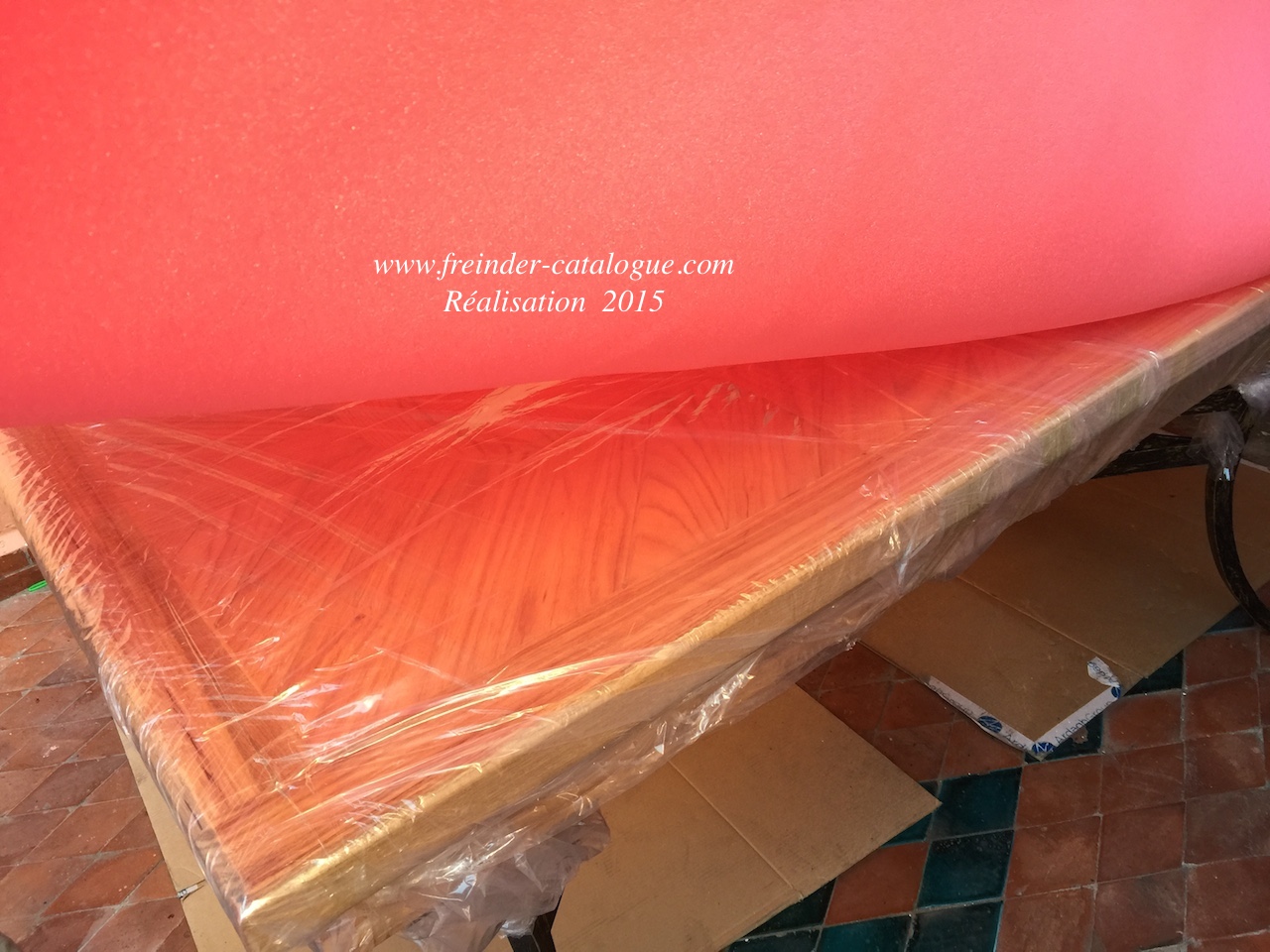 table, de, jardin, en, bois, massif, chêne, table, exterieur